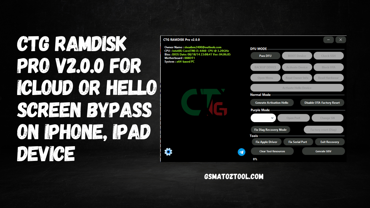 CTG Ramdisk Windows Tool Passcode /Hello Support IOS 15\16